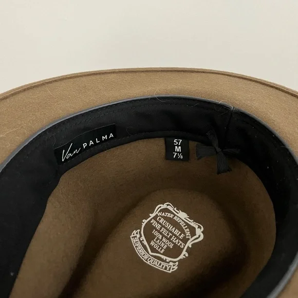 Van Palma by Anthropologie Wool Felt Gold Beaded Brown Fedora Hat Womens - Picture 4 of 6